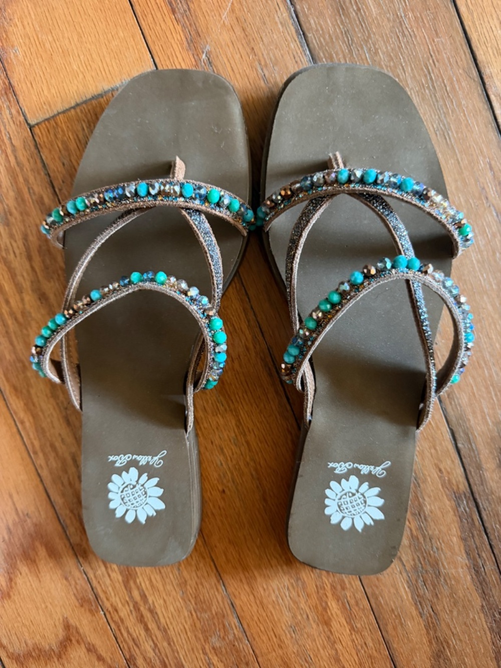 Yellow Box Turquoise Rhinestone Embellished Flip Flop Sandals - Picture 2 of 3